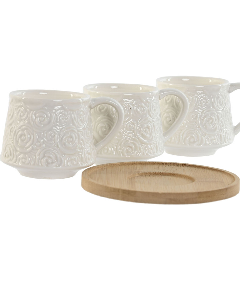 Komplekts ar kafijas tasēm Home ESPRIT Balts Bambuss Porcelāns 90 ml