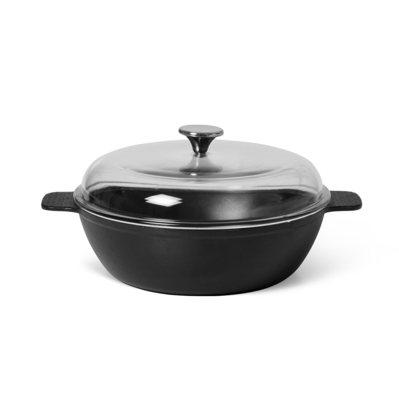 Sautējamā panna NOMADA 28x8 cm / 4,1 l ar stikla vāku (vieglais čuguns)