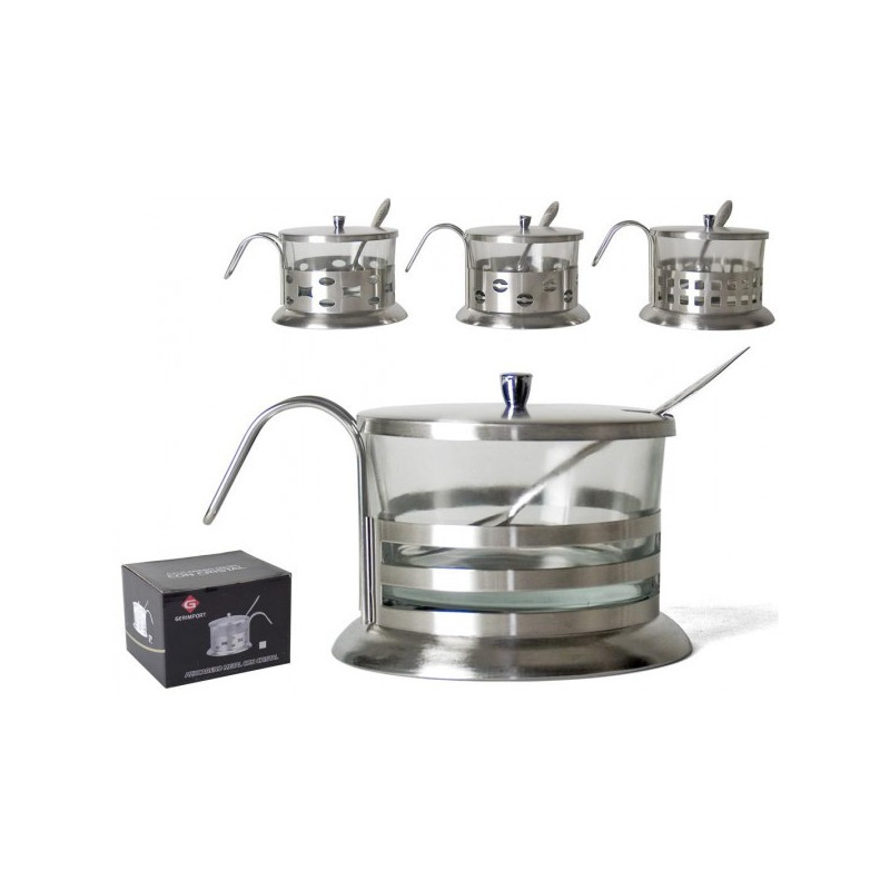 Cukrinė stikl/met. 7*9cm su šaukšteliu Z169-19