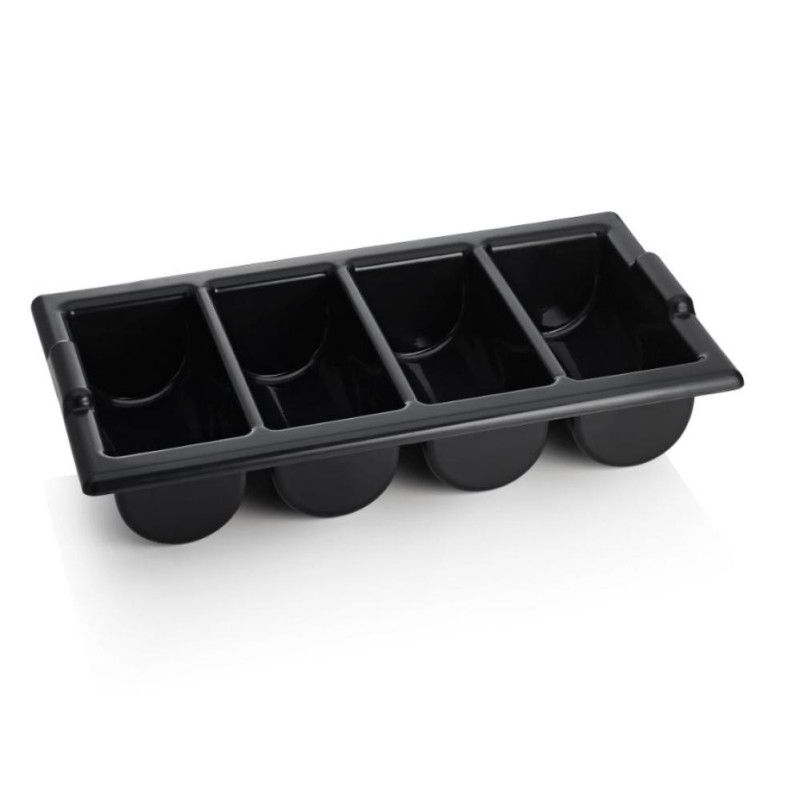 GN 1/1 СТОЛОВЫЕ  PIEDERUMU TURĒTĀJS 53X32.5X10CM, 4 NODALĪJUMI, MELNS, PP, WAS