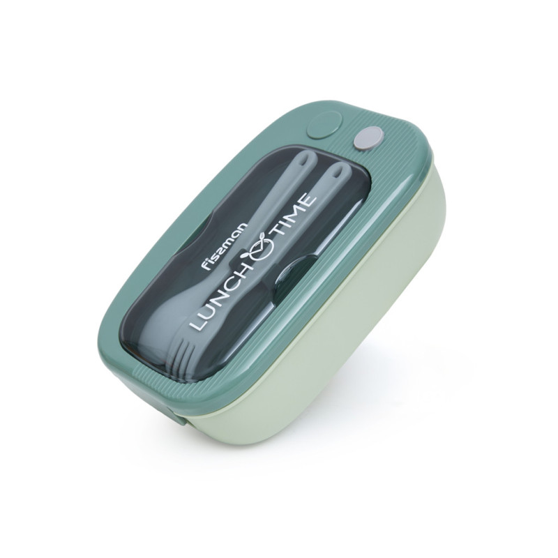 Lunch box with 2 compartments 20.5x13x6.5 cm / 1000 ml, green (plastic), art.16743