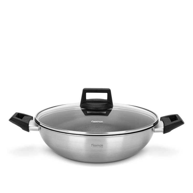 Wok STEEL PRO 28x8.5 cm / 3.54 LTR cm with non-stick coating and glass lid (stainless steel)