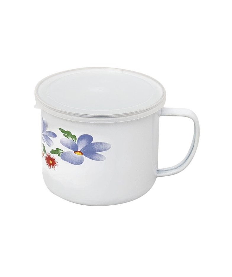 Puodukas emal. su plast. dangteliu 900ml 12cm DIA