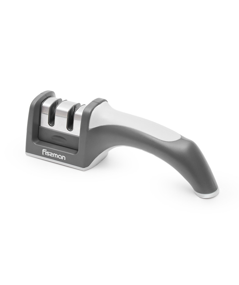 Knife sharpener 19x5x6 cm for two-step sharpening, color GREY (tungsten carbide and ceramic wheels)