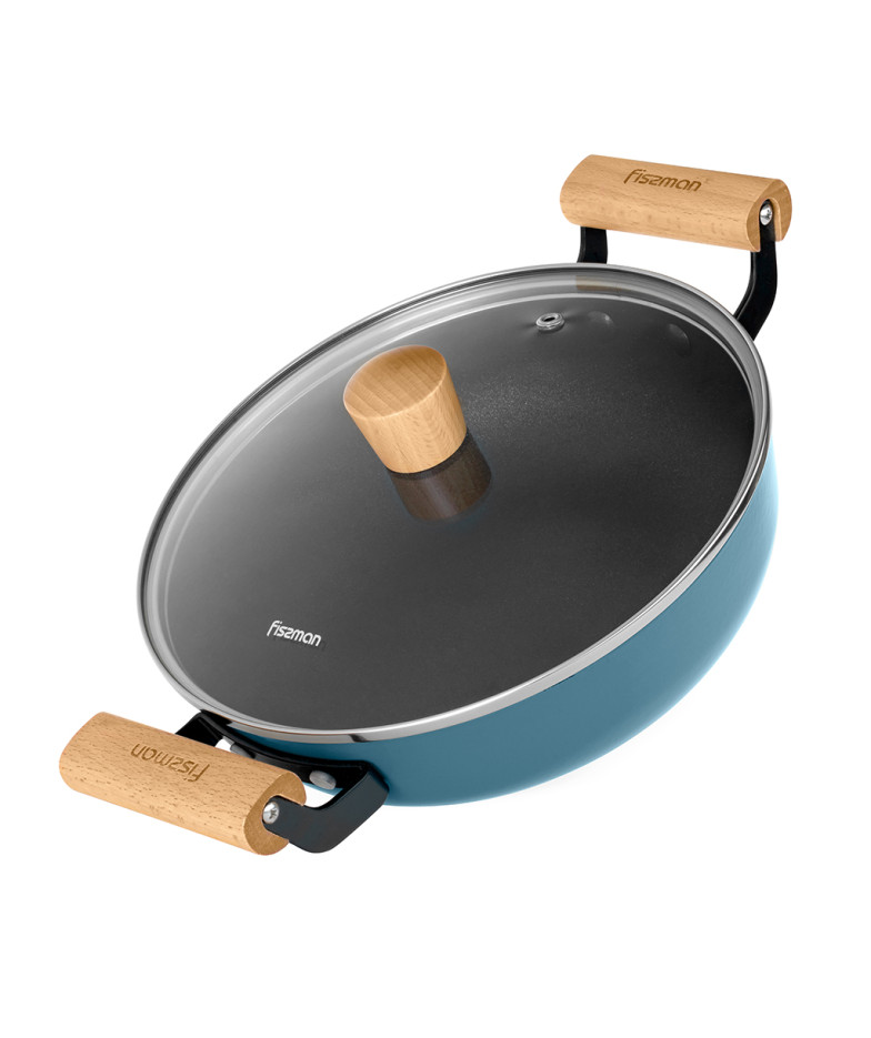 Shallow casserole SEAGREEN 24x7 cm / 2.5 LTR with glass lid (enamelled lightweight cast iron with non-stick coating)