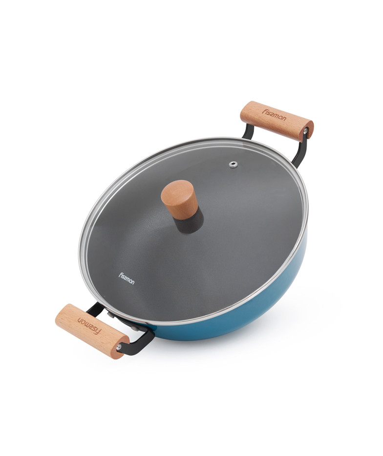 Shallow casserole SEAGREEN 28x8 cm / 4 LTR with glass lid (enamelled lightweight cast iron with non-stick coating)