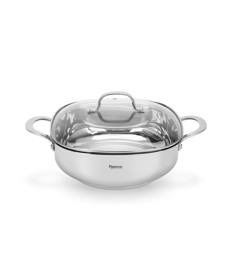 Sautējamā panna EXCLUSIVE PRO 26x9 cm / 4,6L ar stikla vāku (nerūsējošais tērauds)