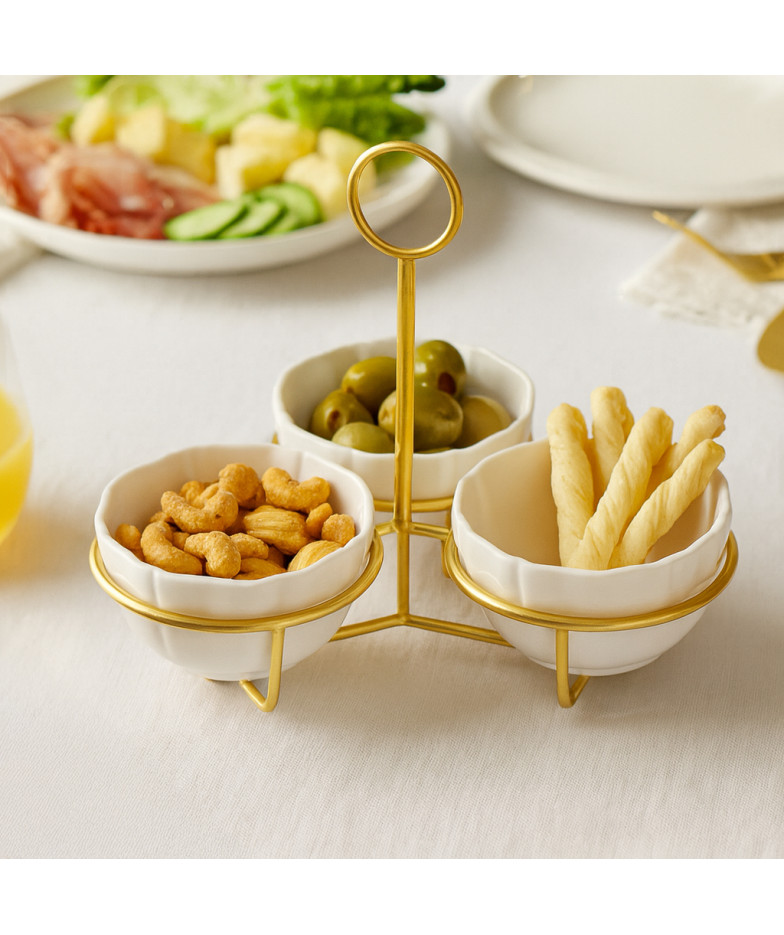 Bļodiņu komplekts metāla statīvā 3 gab. 21x21x16,7 cm (porcelāns)