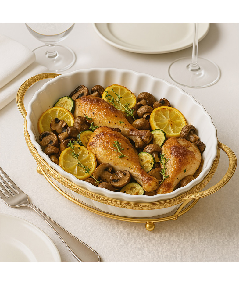 Servēšanas trauks uz metāla statīva 34,2x18,7x6,5 cm (porcelāns)