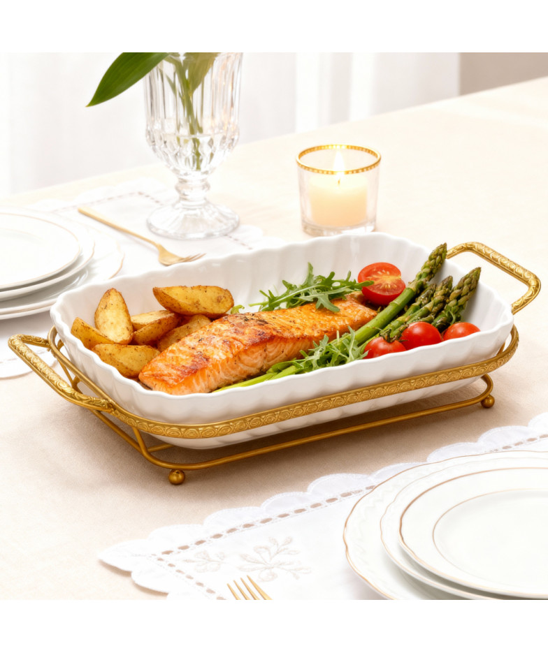 Servēšanas trauks uz metāla statīva 35,7x19,3x6,8 cm (porcelāns)