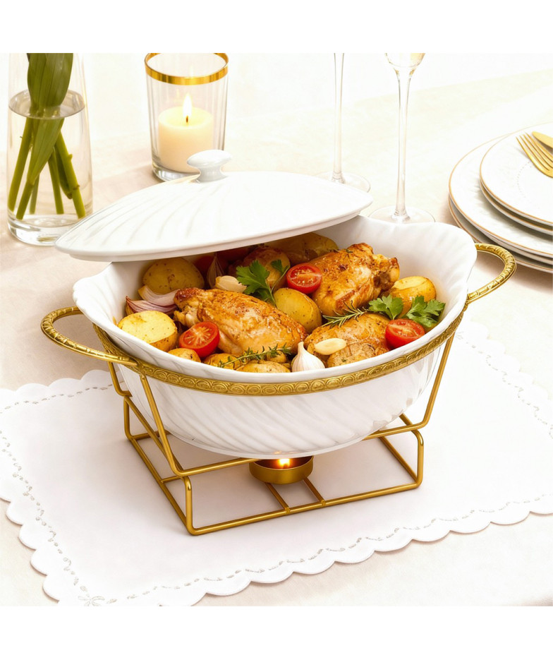 Marmīts ar vāku metāla statīvā 28,8x21,5x15,2 cm