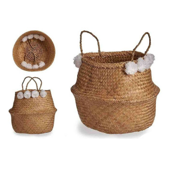 Krepšys Gift Decor SG0100117301ME Balta Ruda Natūralus Vikšriai 8 L Pomponai,,,