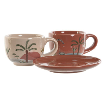 Set Šalica za Kavu Home ESPRIT Kollane Beež Terrakota Lillla Metall Dolomite 180 ml