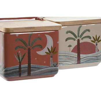 Солонка с крышкой Home ESPRIT Бежевый Розовый терракот Лиловый Бамбук 750 ml 14 x 12,5 x 12 cm (2 штук)