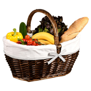 Shopping basket willow with textile lining 45x34 h37cm