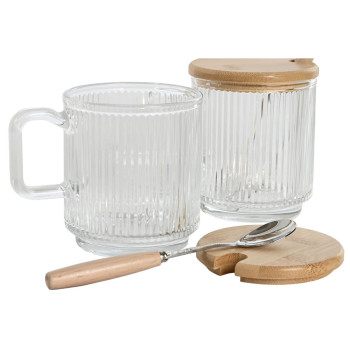 Сахарница Home ESPRIT Прозрачный Бамбук Стеклянный 350 ml 11,7 x 8,7 x 14 cm 2 Предметы (12 штук)