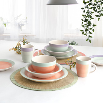 Flat Plate Quid Kaleido Green Coral Ceramic Ø 27 cm (12 Units)