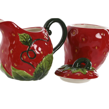 Pienpuodis ir cukrinė Home ESPRIT Raudona Keramikos dirbinys 15 x 10 x 11 cm 2 Dalys