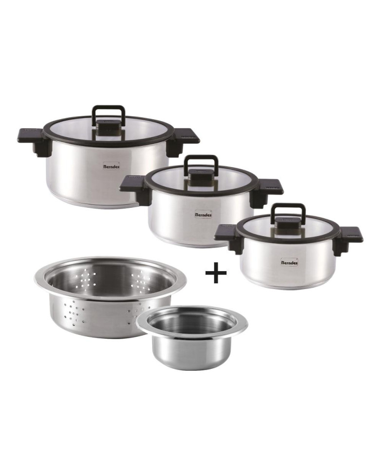 B.MIRACLE TRAUKU SET. 5PC., KATLI 18/20/24CM, A BOWL 14CM, TVAICĒŠANAS SIEVE  22CM, SAVIETOJAMI, N/T, Berndes