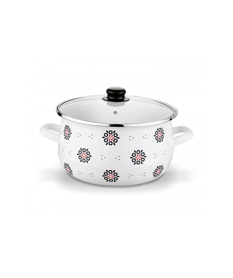 Emaljēts katls 20cm 3.6L ar stikla.dang. FOLKLOR