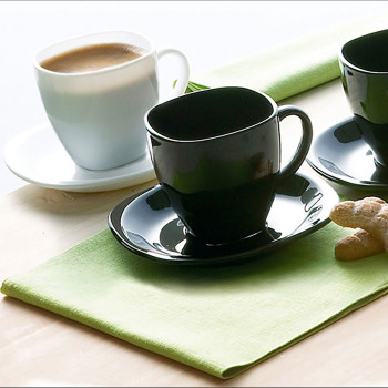 Set of Mugs with Saucers Luminarc Carine N&amp;b White Black Glass 220 ml (12 Pieces)