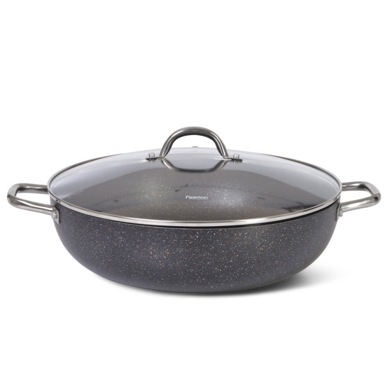 Wok PROMO 32x8.4 cm / 5.5 LTR with glass lid with induction bottom (aluminium with non-stick coating)