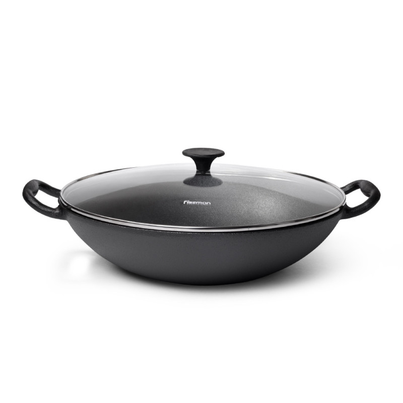 Wok panna 36x9 cm/5000 ml ar stikla vāku (čuguns)