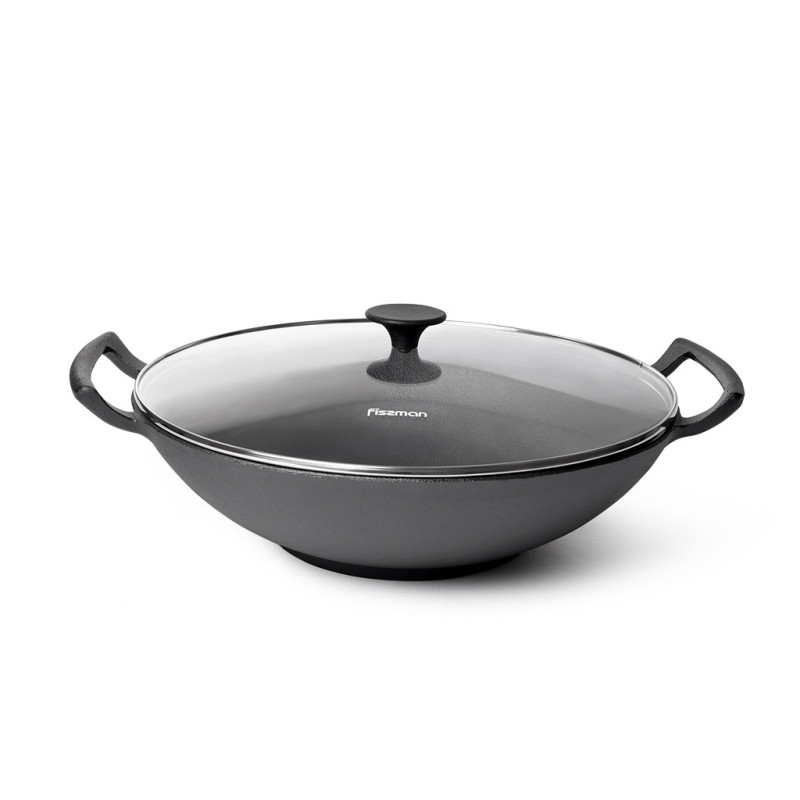 Wok 35 x 12 cm / 5 LTR - 6.3 kg with glass lid (cast iron)