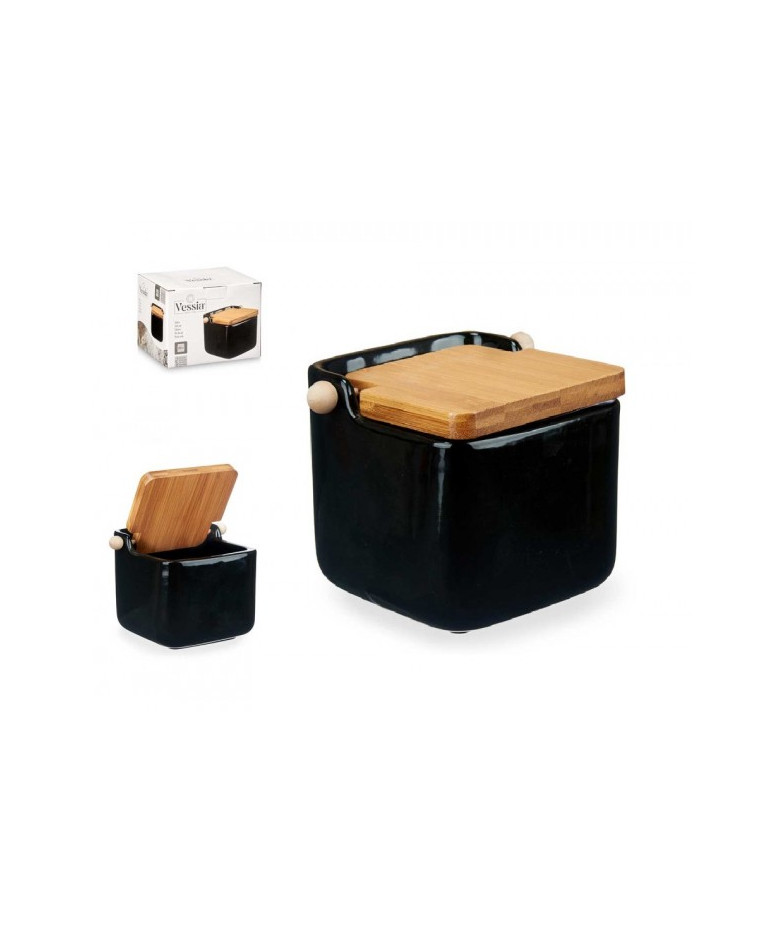 Sāls trauks keramikas mediniu dangteliu 800ml BLACK