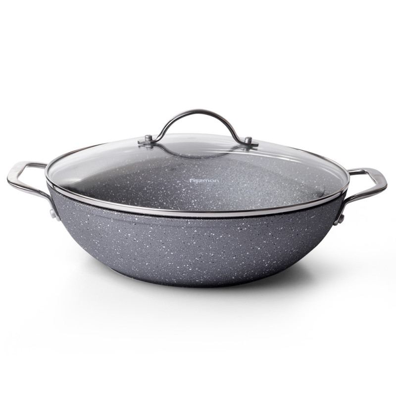 Wok MOON STONE 32x9 cm/5600 ml ar stikla vāku (alumīnijs)