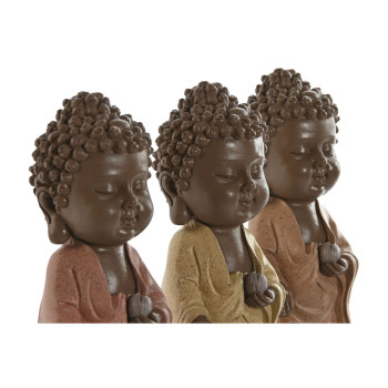 Dekoratīvās figūriņas Home ESPRIT Brūns Oranžs Korāļi Kaļķi Sveķi Buda Austrumniecisks 9 x 9 x 21 cm (3 gb.),,,