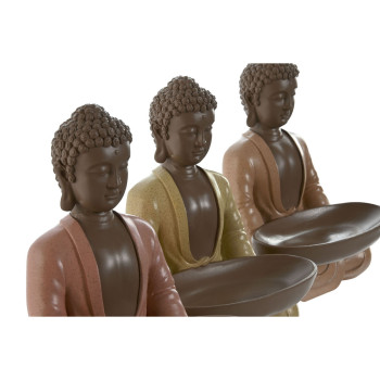 Dekoratīvās figūriņas Home ESPRIT Oranžs Korāļi Kaļķi Sveķi Buda Austrumniecisks 19,5 x 16 x 25,5 cm (3 gb.),,,