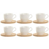 Set of 6 Cups with Plate Home ESPRIT White Natural Bamboo Porcelain 220 ml