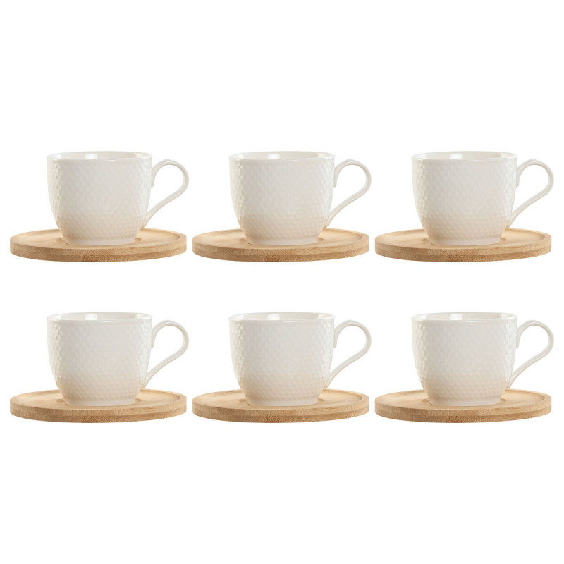 6 krūžu ar šķīvi komplekts Home ESPRIT Balts Dabisks Bambuss Porcelāns 220 ml