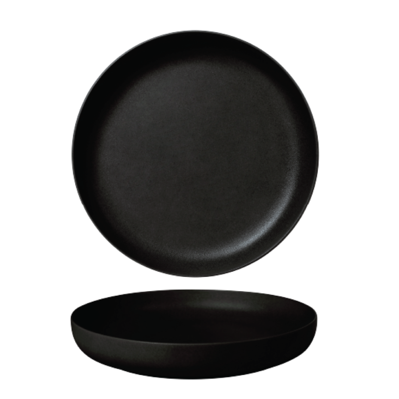 FINE PLUS ТАРЕЛКА  AR UZLIEKTĀM MALĀM 25.5CM, MELNS, PORCELĀNS, Leela Baralee