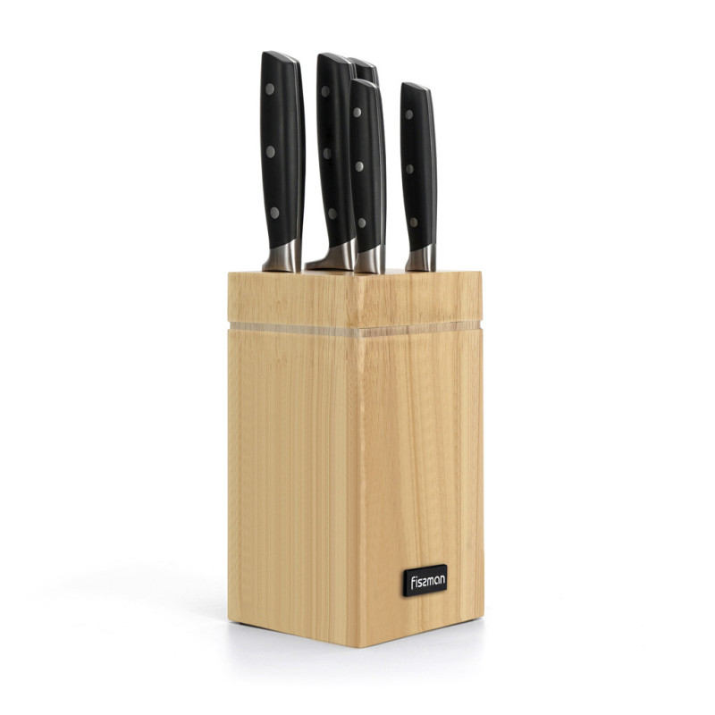 6 pc knife set HAGEN with wooden block (3Cr14 steel)