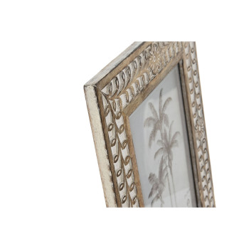 Photo frame Home ESPRIT White Natural Crystal Mango wood Flower Indian Man 31,5 x 2 x 36,5 cm,,,