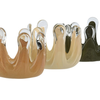 Žvakidė Home ESPRIT Žalia Kreminė Persikas Stiklas 12,5 x 12,5 x 9,5 cm (3 vnt.),,,