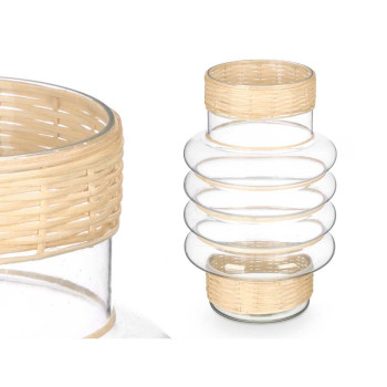 Candleholder Gift Decor SG-29853 Transparent Natural Glass Rattan 18 x 30 x 18 cm (6 Units),,,