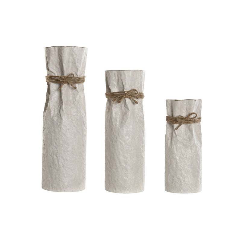 Set of 3 Vases Home ESPRIT Beige Metal Rope 17 x 17 x 54 cm (3 Pieces),,,