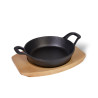 Pan 12.5x3.5 cm with two side handles on wooden tray (cast iron)