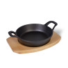 Pan 15x3.9 cm with two side handles on wooden tray (cast iron)