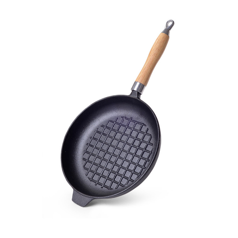 Frying pan 23x4 cm - 1.6 kg with wooden handle (cast iron)