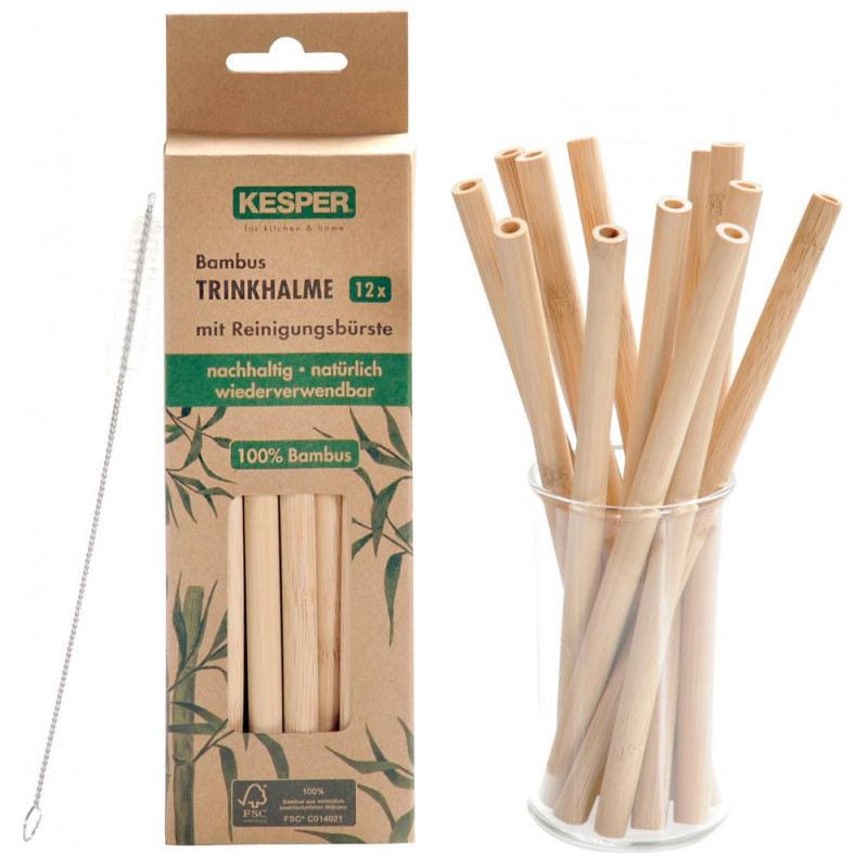 STRAWS SET.12PC.., 20CM, BAMBOO , Kesper
