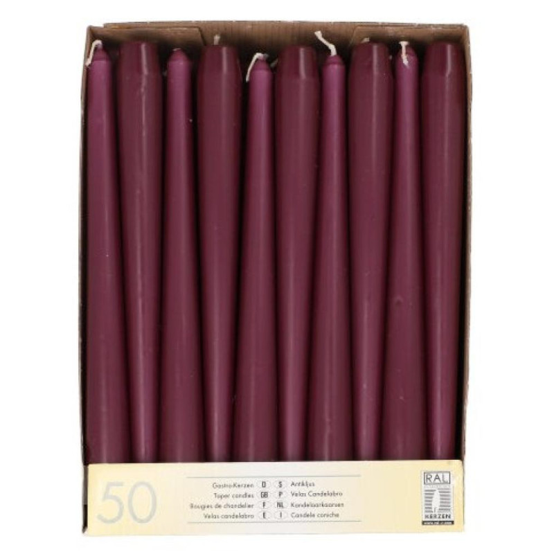 CANDLES 2.2x25CM, 50PC.., VIOLET , DEG 7ST. 3.0035kg/iepak., Pap Star