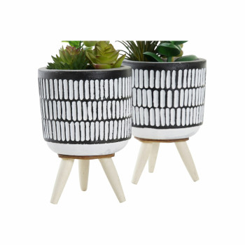 Декоративное растение DKD Home Decor Керамика Чёрный полиэтилен Белый Зеленый (7 x 7 x 19 cm) (2 штук)