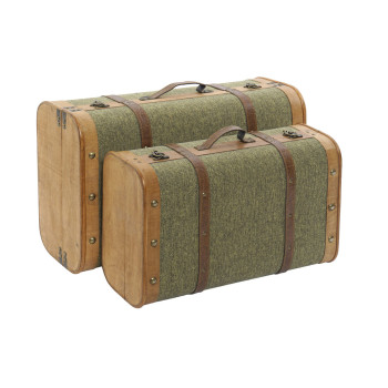 Set of Chests Home ESPRIT Green Wood Canvas Tropical 60 x 24 x 38 cm,,,