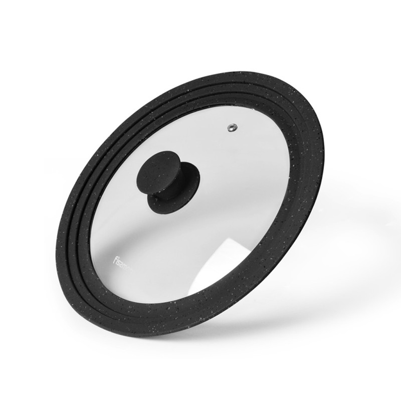 Multi-size lid TRIPLEX 26/28/30 cm with Black marble silicone rim (glass)