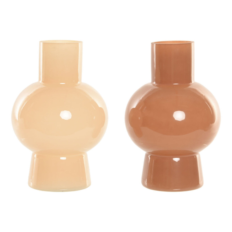 Vāze Home ESPRIT Krēmkrāsa Terakota Stikls 15 x 15 x 24 cm (2 gb.),,,