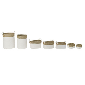 Basket set DKD Home Decor White Brown Natural Fibre 41 x 41 x 52,5 cm,,,